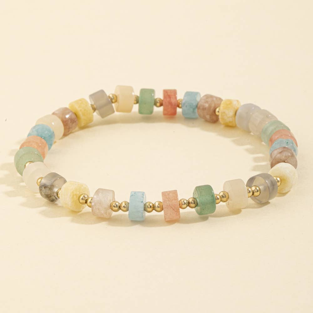 Semi Precious Disc Bead Stretch Bracelet