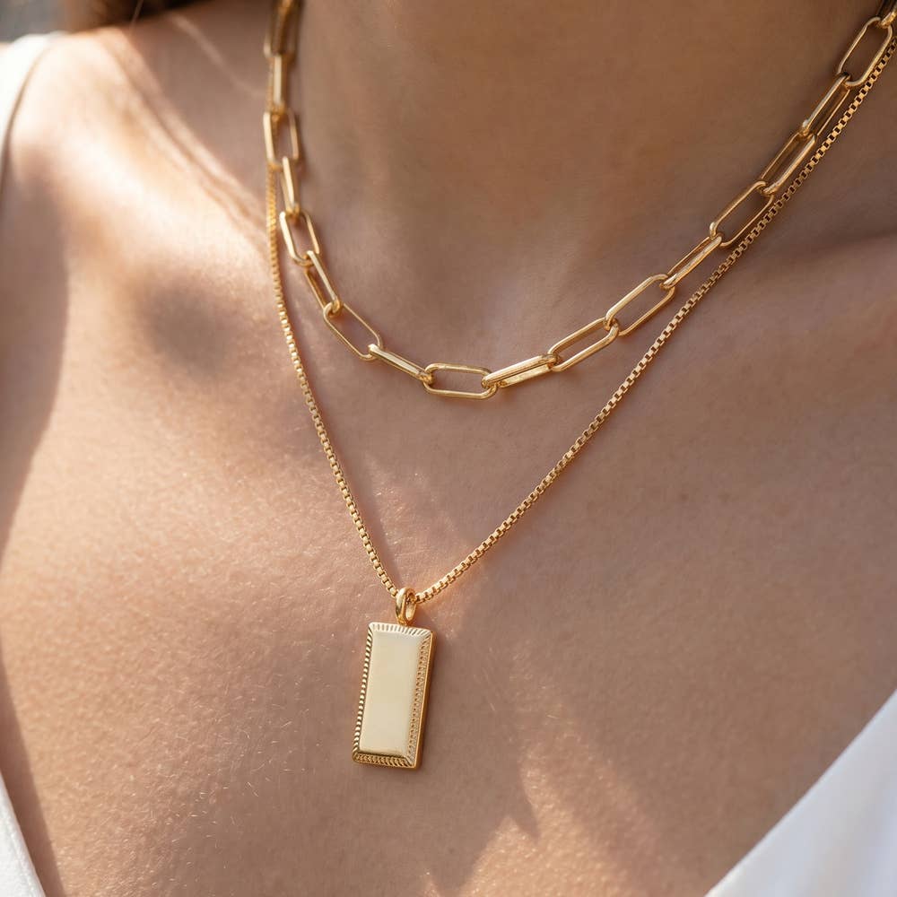 14K Gold Dipped Bar Pendant Double Layer Necklace
