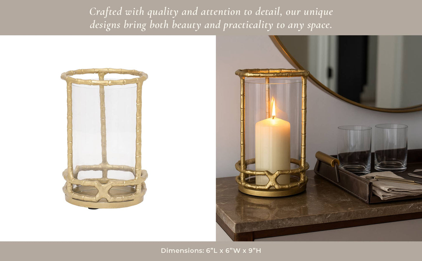 Sagebrook Home - Hurricane Candle Holder - Gold Metal Cylinder