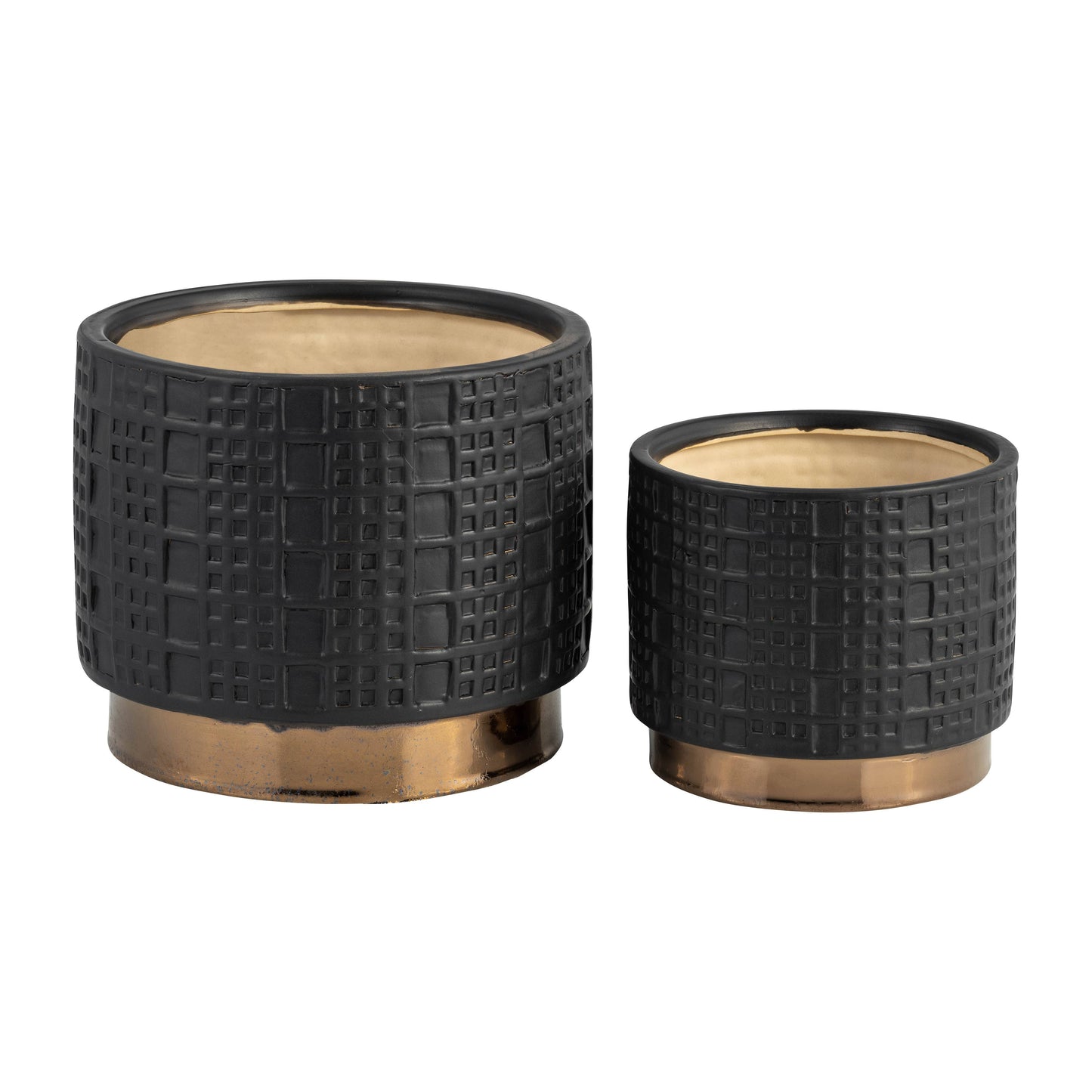 Sagebrook Home - Planter Set of 2 - Black Ceramic Raised Mesh, 6/8 in.