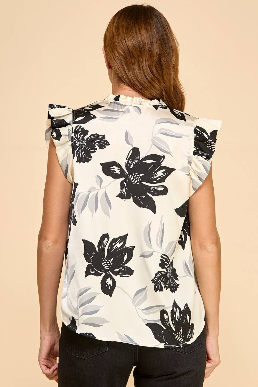 Les Amis - Floral Ruffle Sleeve V-Neck Woven Top
