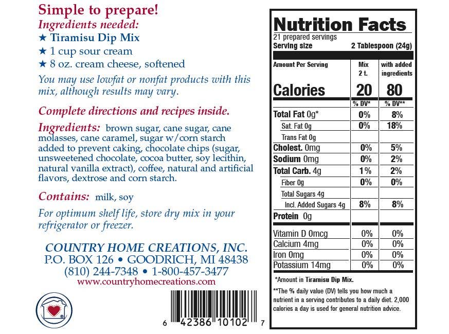 Country Home Creations - Tiramisu Dip Mix- Limited Edition