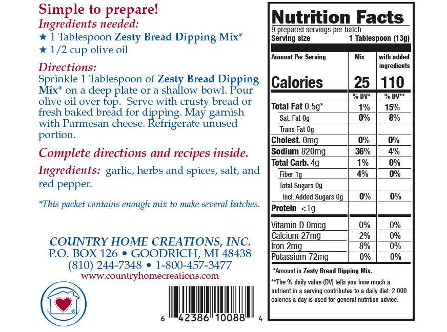 Country Home Creations - Zesty Bread Dipping Mix