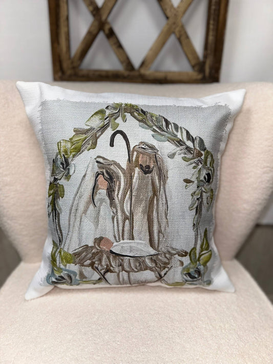 Southern Cotton Mill - GA Nativity w/ Greenery Pillow