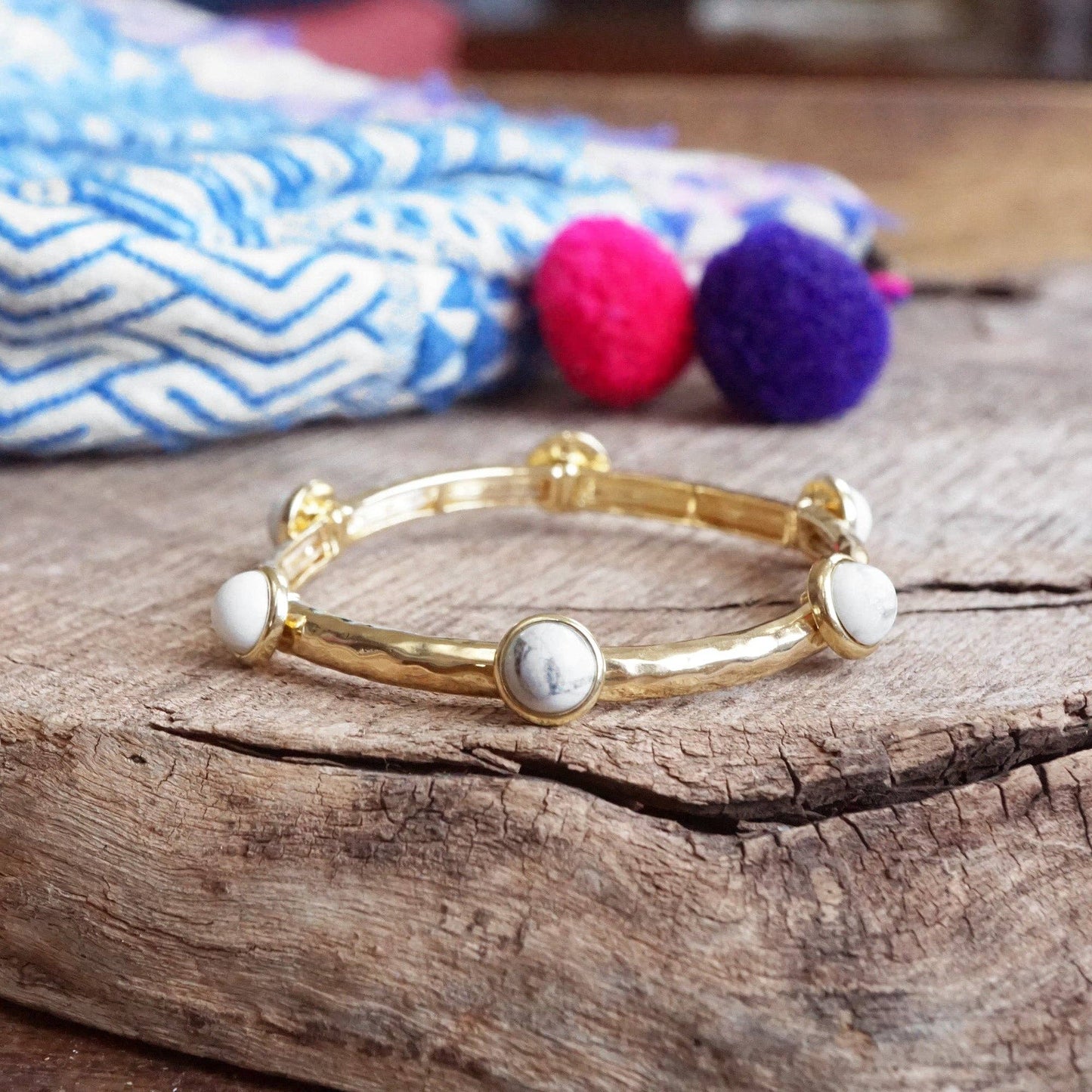 PennyLine inc - Jeweled Golden Bangle with semi precious stone dots