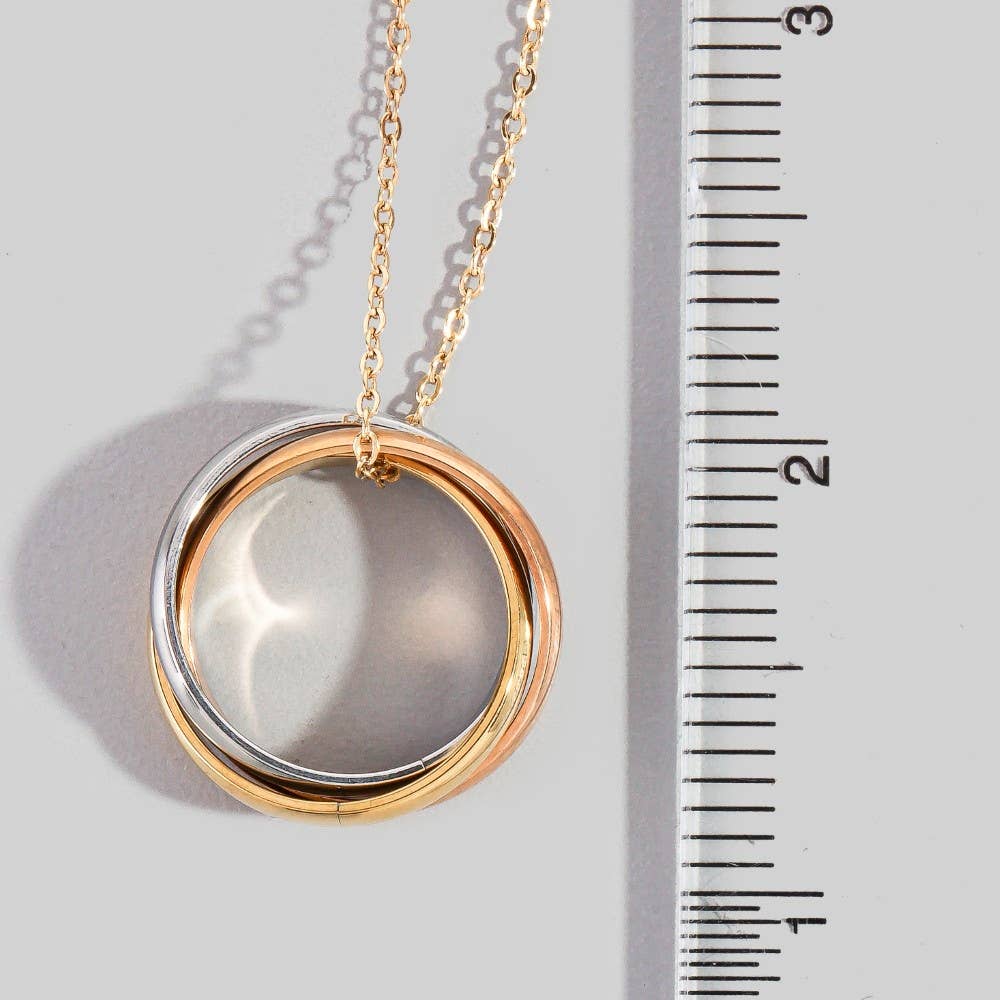 Stainless Steel Two Tone Rings Pendant Necklace