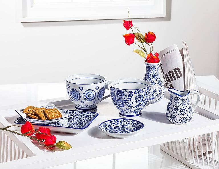 Blu/Wht Rd Shallow Dish-6 Asst-4"D-1468