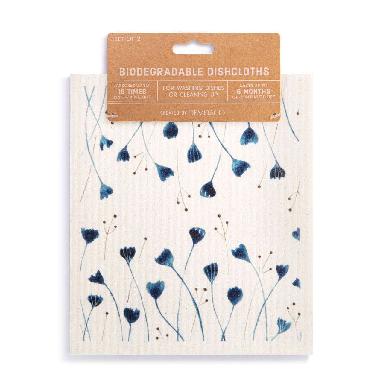 Biodegradable Dish Cloths Set of 2 - Blue Wildflowers