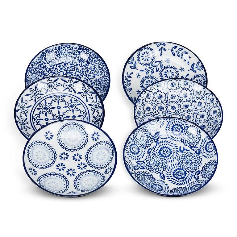 Blu/Wht Rd Shallow Dish-6 Asst-4"D-1468
