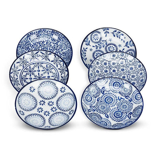 Blu/Wht Rd Shallow Dish-6 Asst-4"D-1468