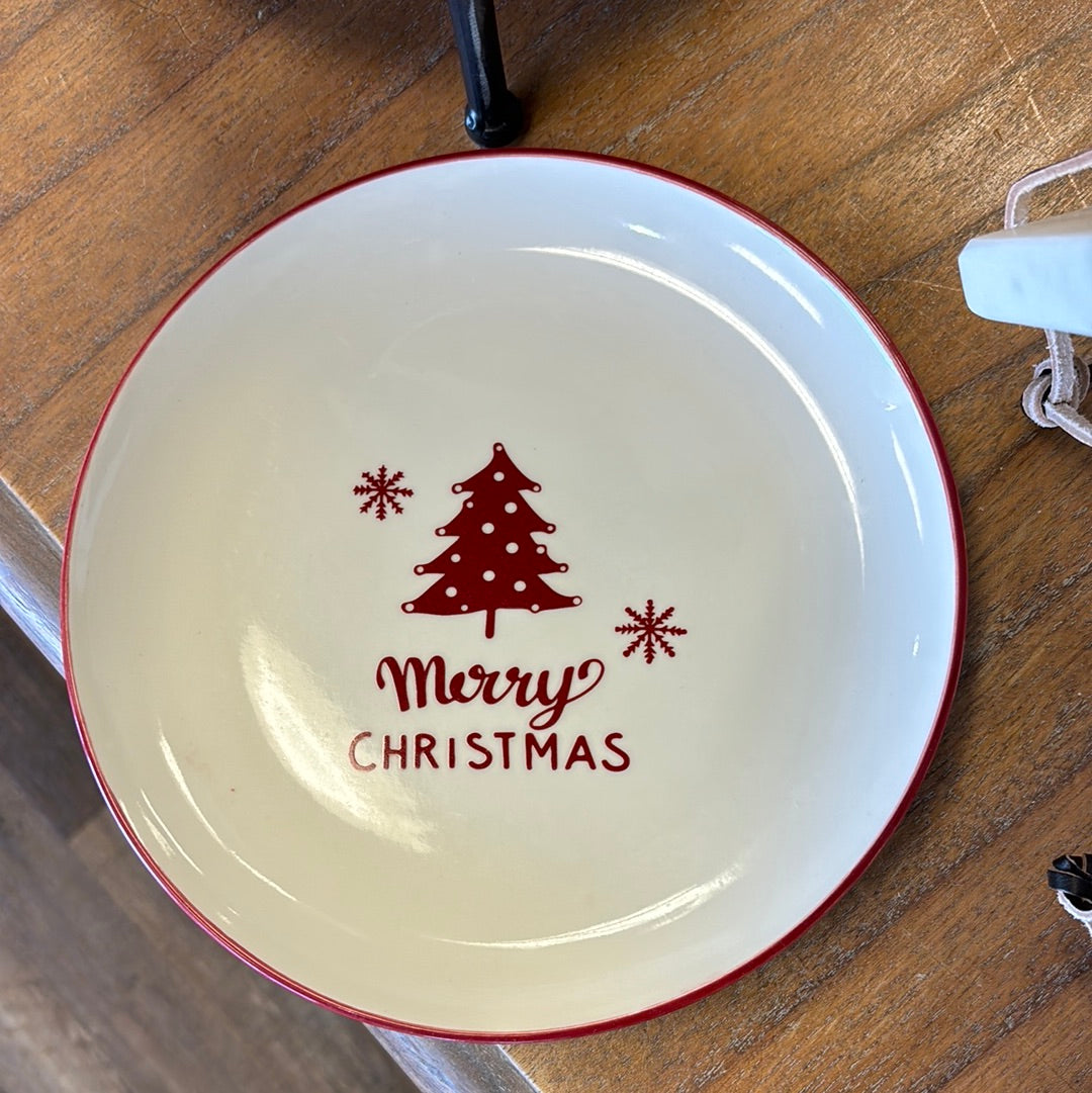8" RED & WHITE MERRY CHRISTMAS PLATE