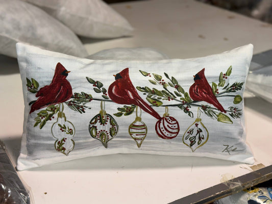 Cardinals With Ornaments Lumbar Pillow