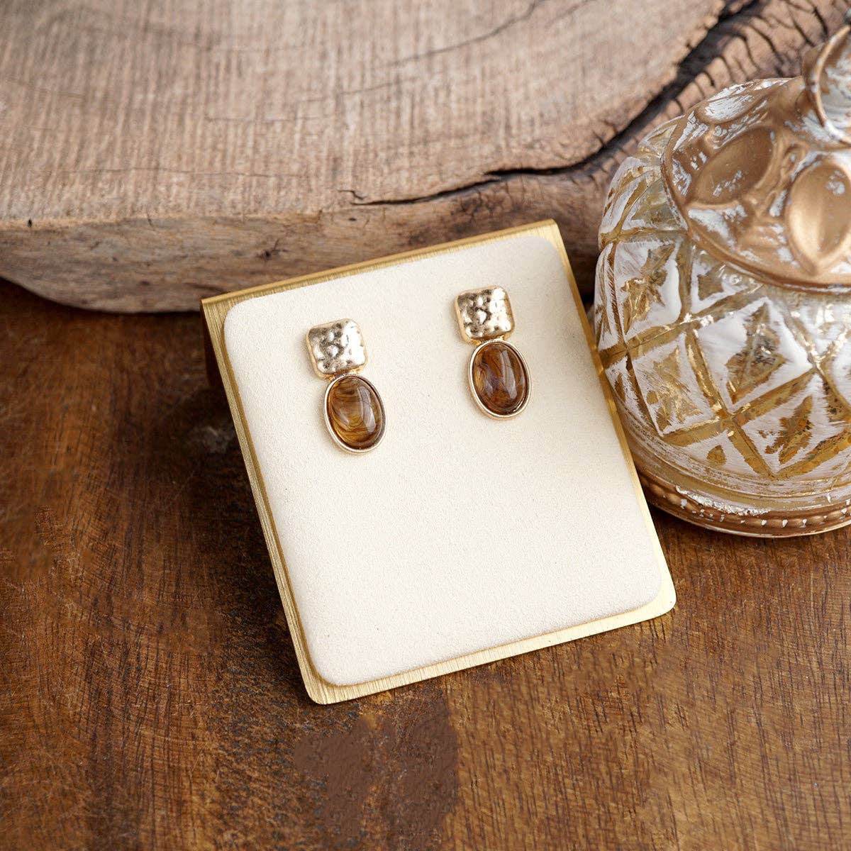 PennyLine inc - Quiet Gleam – Hammered Cabochon Stud Drop Earrings