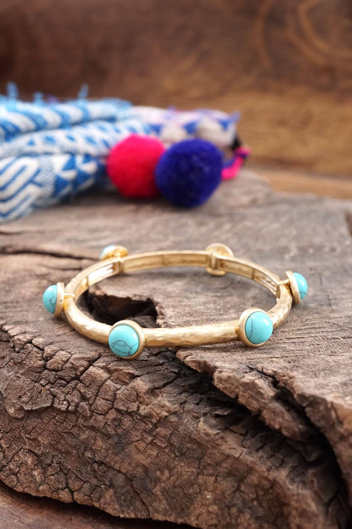 PennyLine inc - Jeweled Golden Bangle with semi precious stone dots