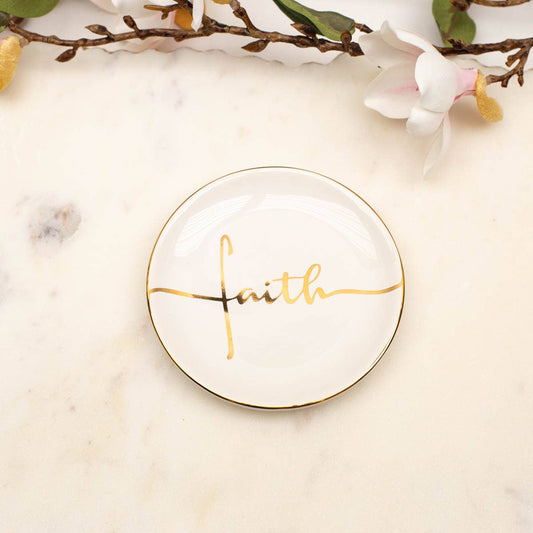 Faith Trinket Dish   White/Gold   4x4