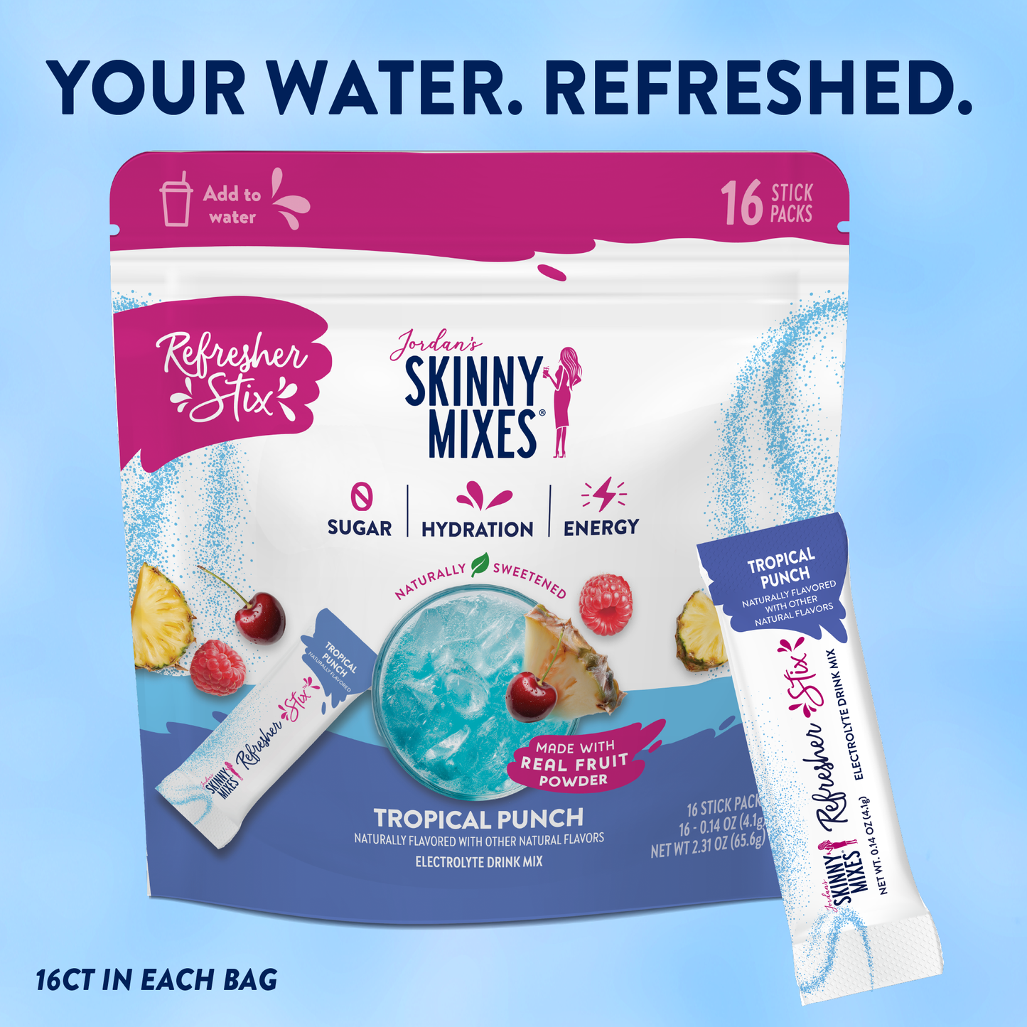 Refresher Stix 16 ct - Tropical Punch - Jordan's Skinny Mixes