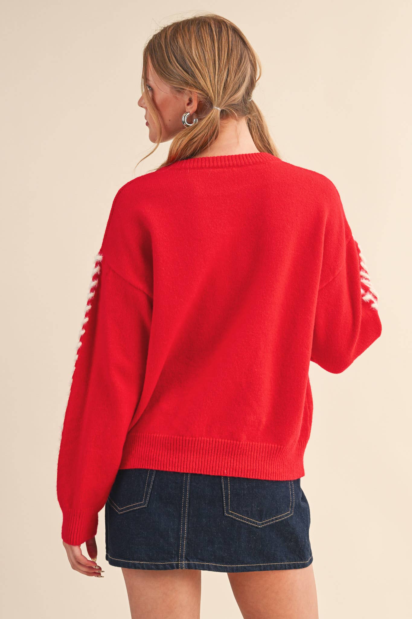 FUZZY HEART KNIT SWEATER WITH WHIP STITCH MSW10990