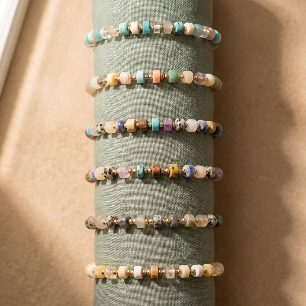 Semi Precious Disc Bead Stretch Bracelet