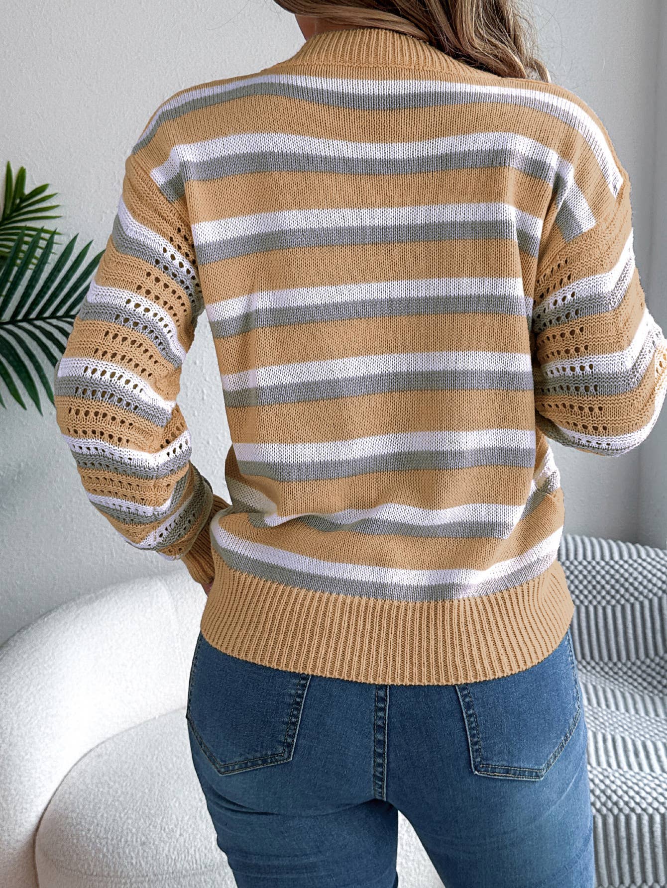 Hope & Sunshine - Color Block Striped Lantern Sleeve Knit Pullover