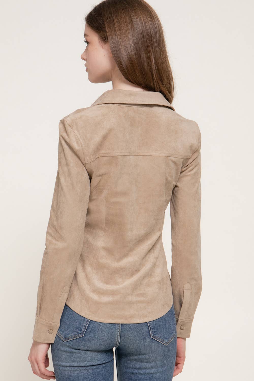 Active Basic | Active USA - Long Sleeve Button Down Stretch Faux Suede Shirt