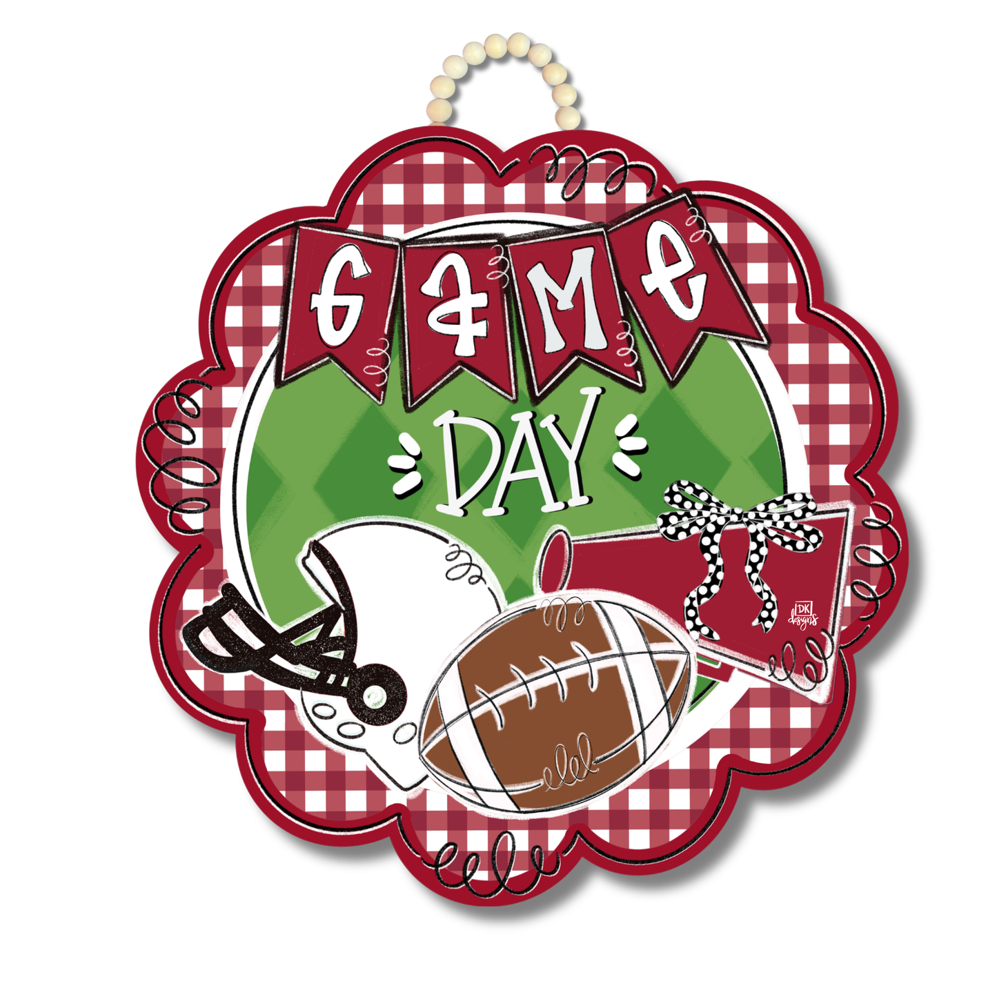 Crimson & White Game Day Scallop Door Hanger