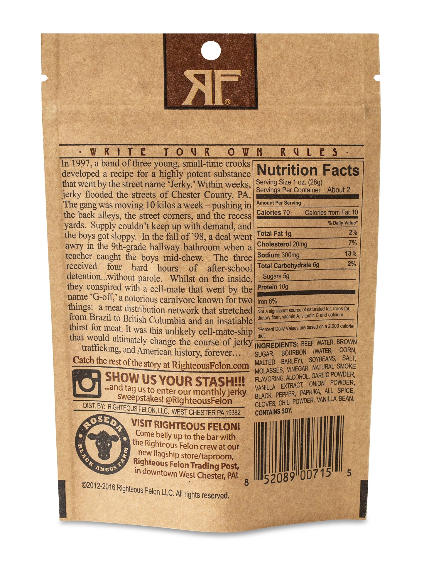 Bourbon Franklin Beef Jerky 2oz