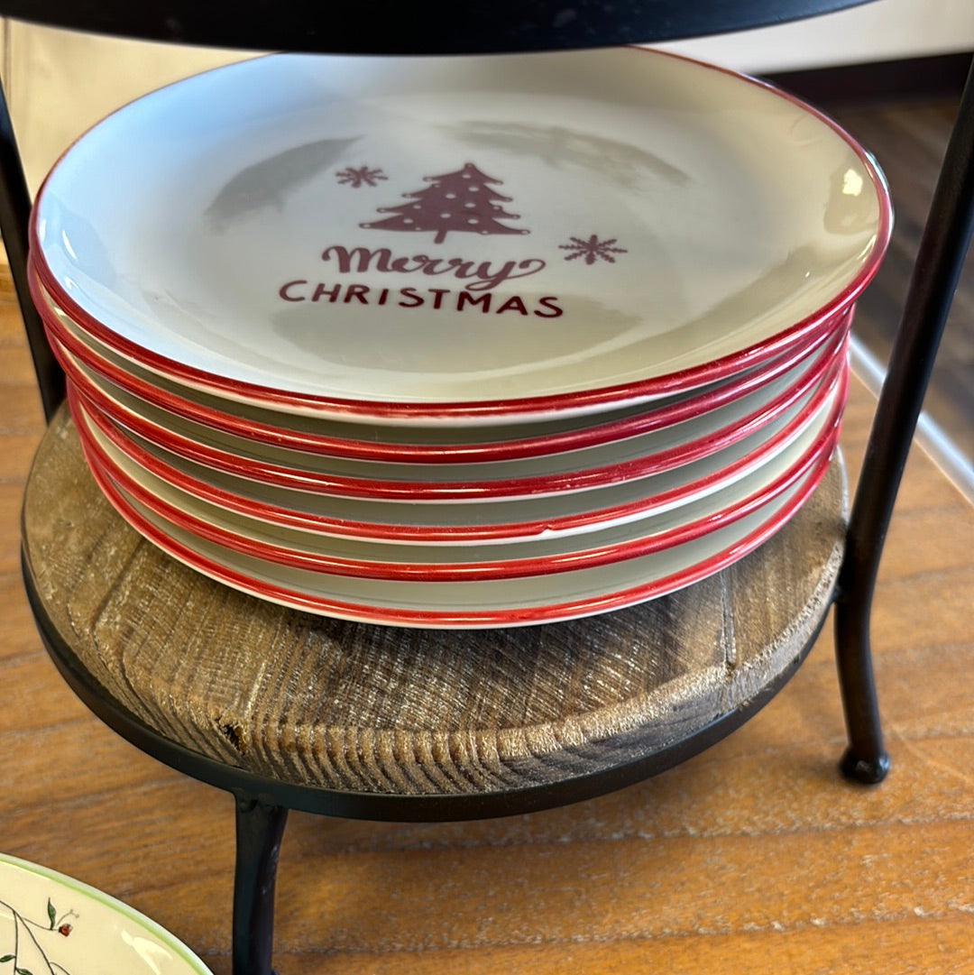 8" RED & WHITE MERRY CHRISTMAS PLATE