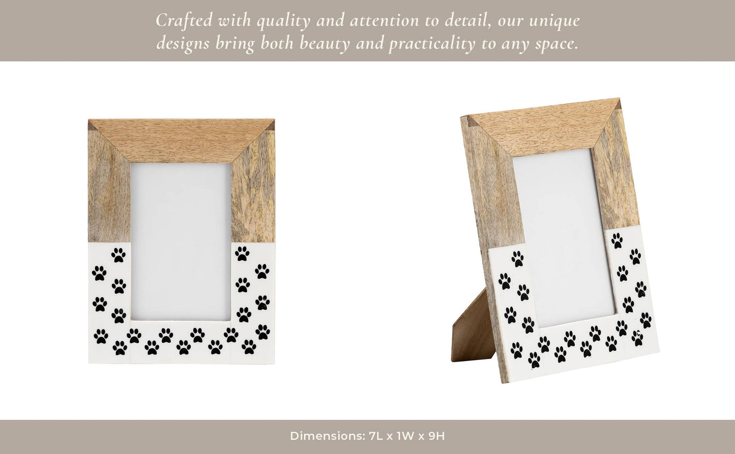 Sagebrook Home - Wood and Glass Paw Print Picture Frame - White, 4x6 in.