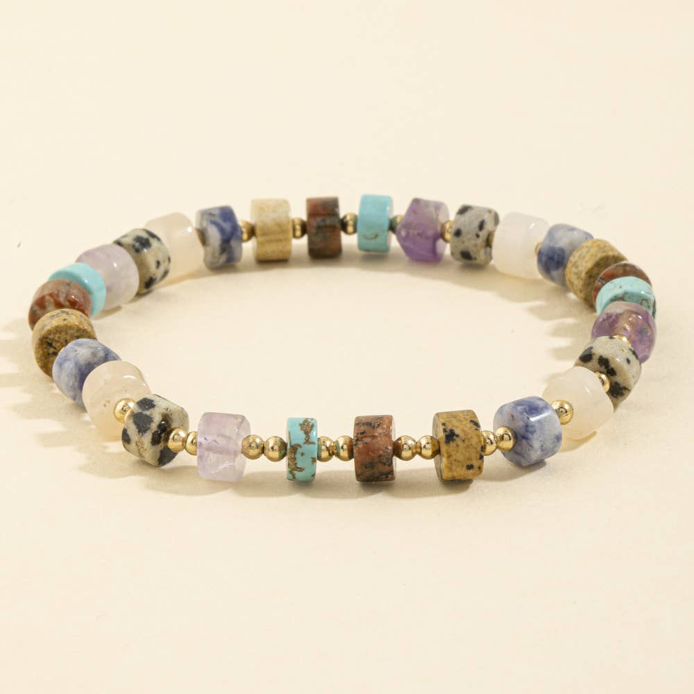 Semi Precious Disc Bead Stretch Bracelet