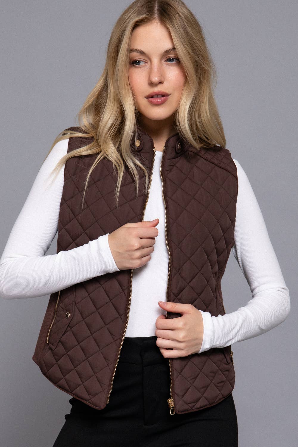 Active Basic | Active USA - Suede Piping Detail Rib Quilted Padding Vest