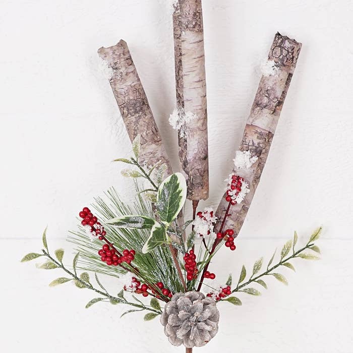 19in Icy Needle Pines Bunch with Faux Birch Trunks