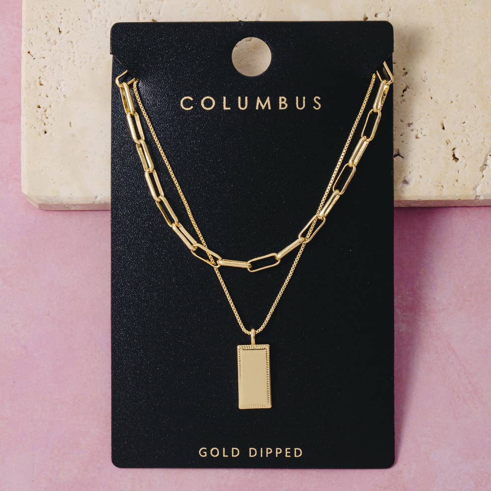 14K Gold Dipped Bar Pendant Double Layer Necklace