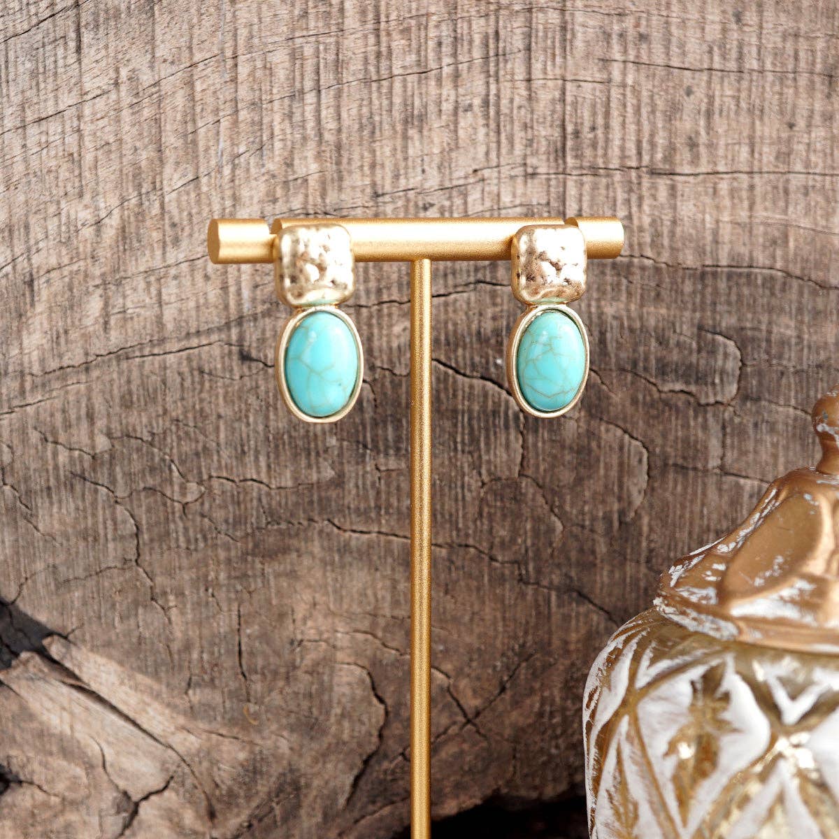 PennyLine inc - Quiet Gleam – Hammered Cabochon Stud Drop Earrings