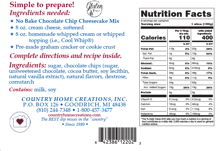 Country Home Creations - No Bake Chocolate Chip Cheesecake Mix