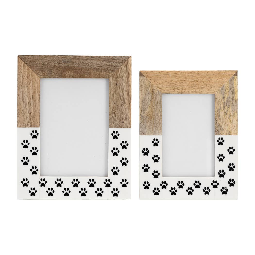 Sagebrook Home - Wood and Glass Paw Print Picture Frame - White, 4x6 in.