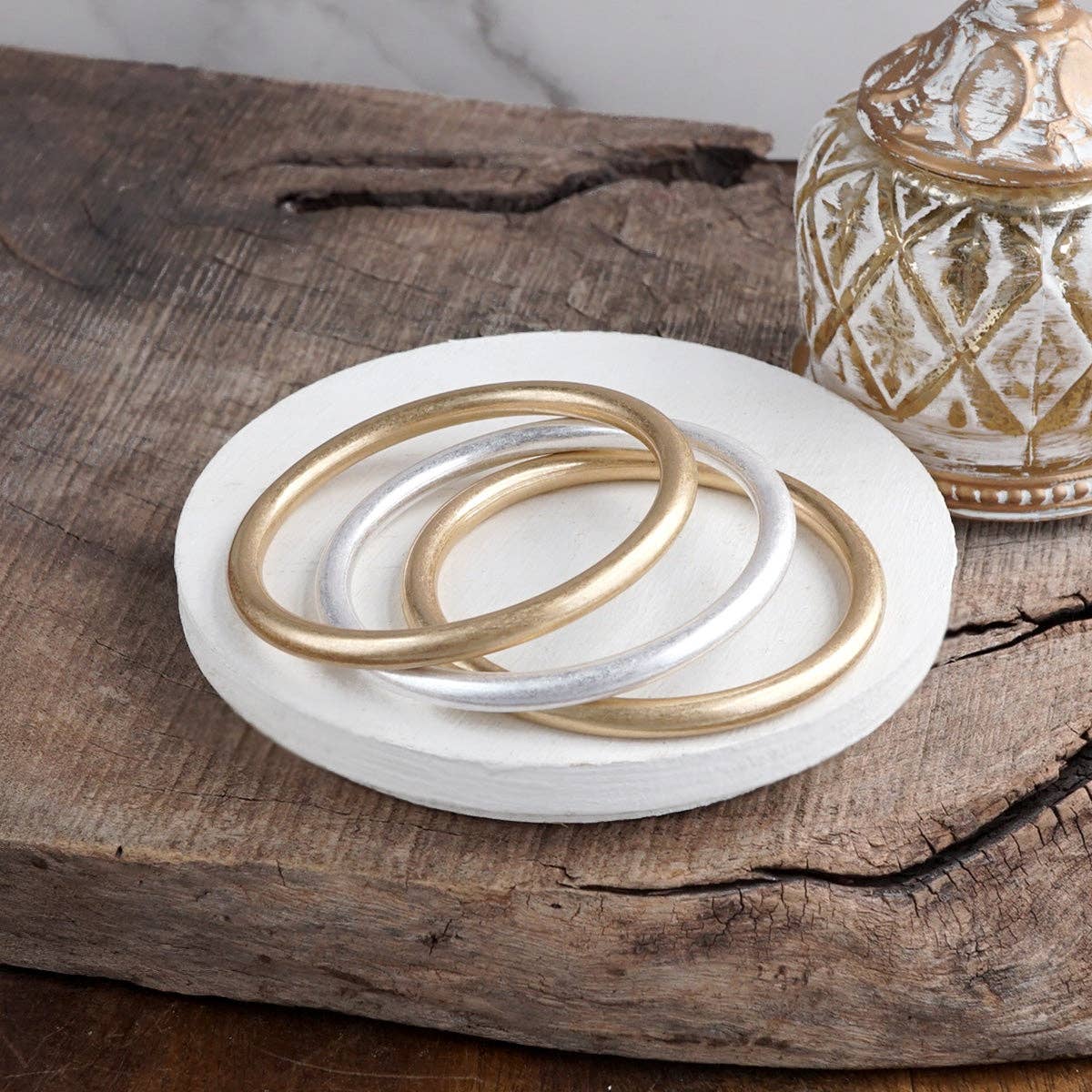 PennyLine inc - Sundrift Glow – Mixed Metal Bangle Stack