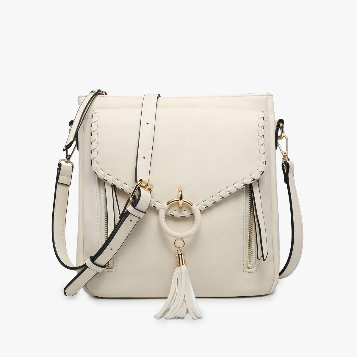 Jen & Co. - M2347 Layla Faux Suede Whipstitch Crossbody w/ Tassel