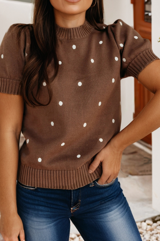 Little Daisy Closet - LDC Elegant Polka Dot Bubble Short Sleeve Sweater