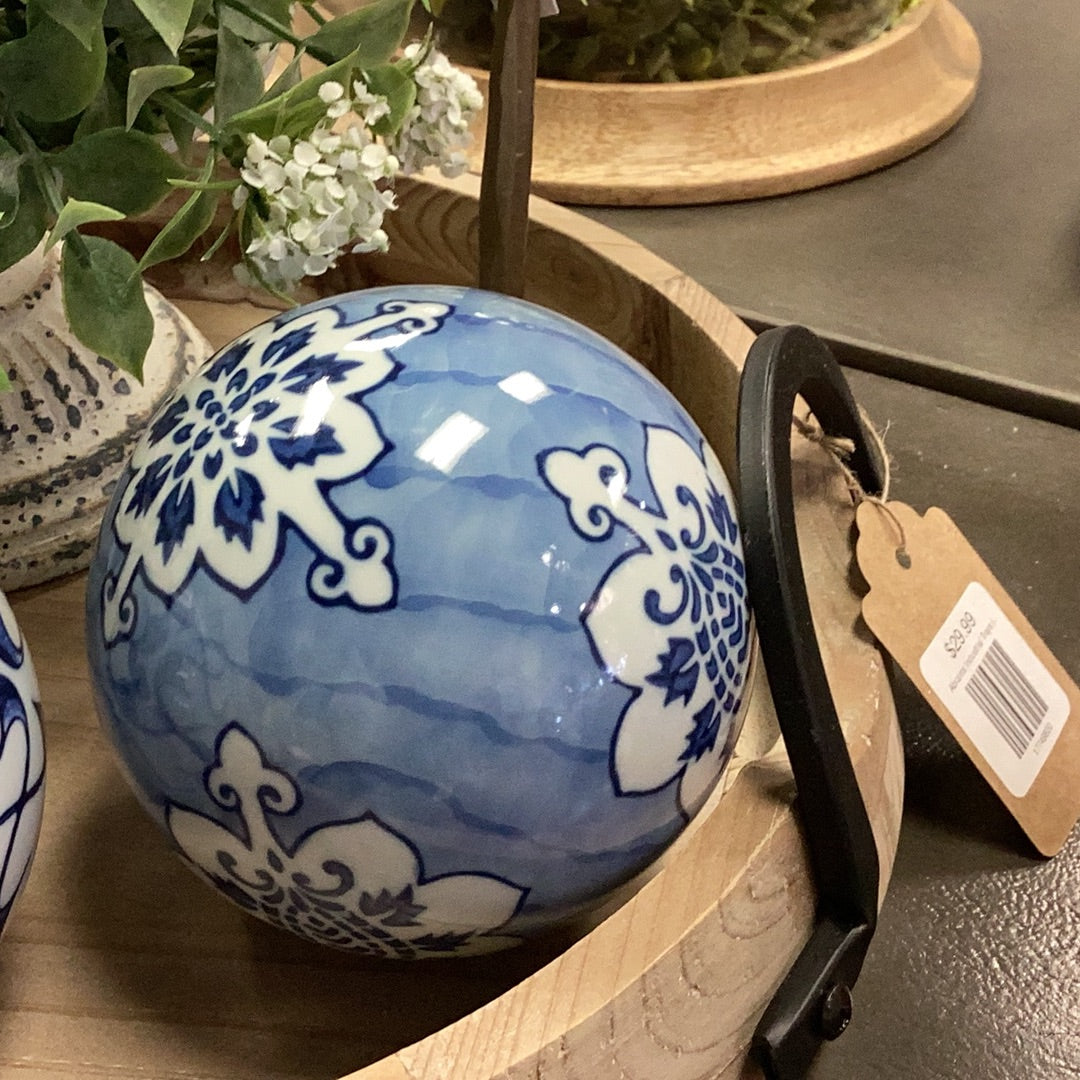 Blue and White Ceramic Decorative Ball
