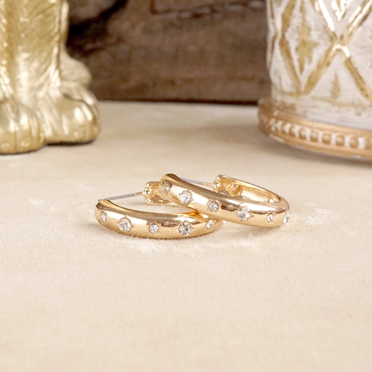 Classic Bubble Hoops – Gold with Crystal