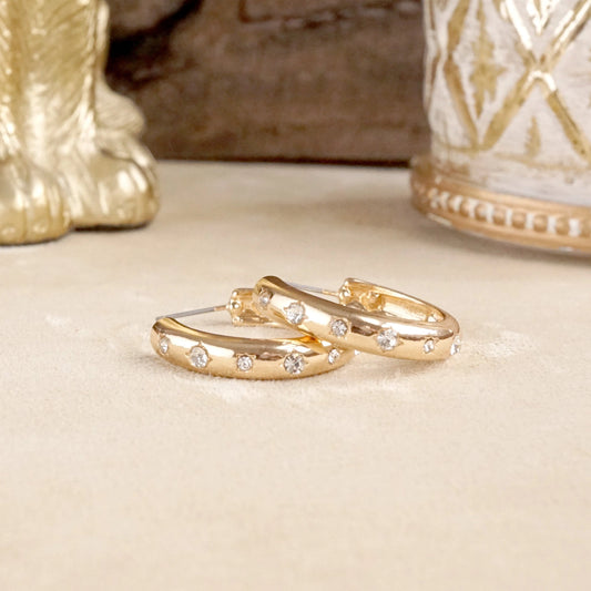 Classic Bubble Hoops – Gold with Crystal