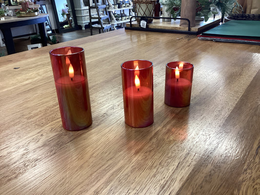 5”RED LED Glass Candle