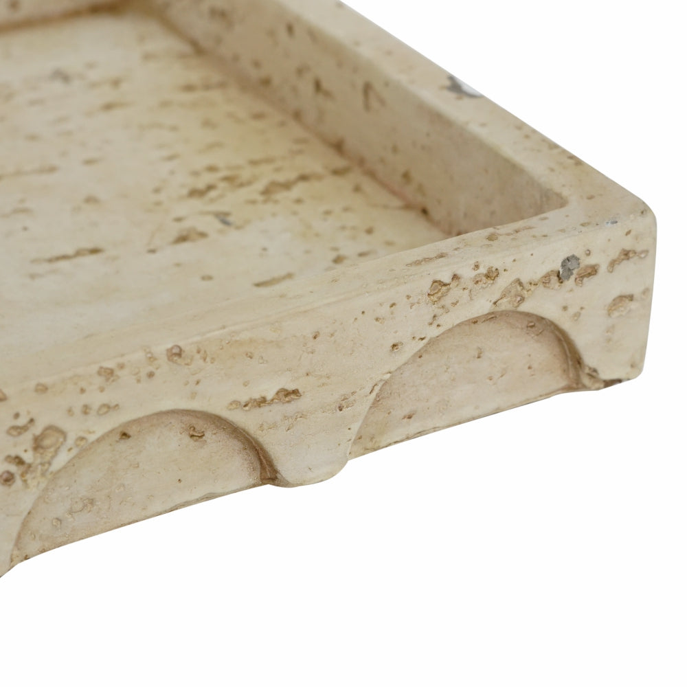 Decorative Cream Cement Tray with Wave Motif