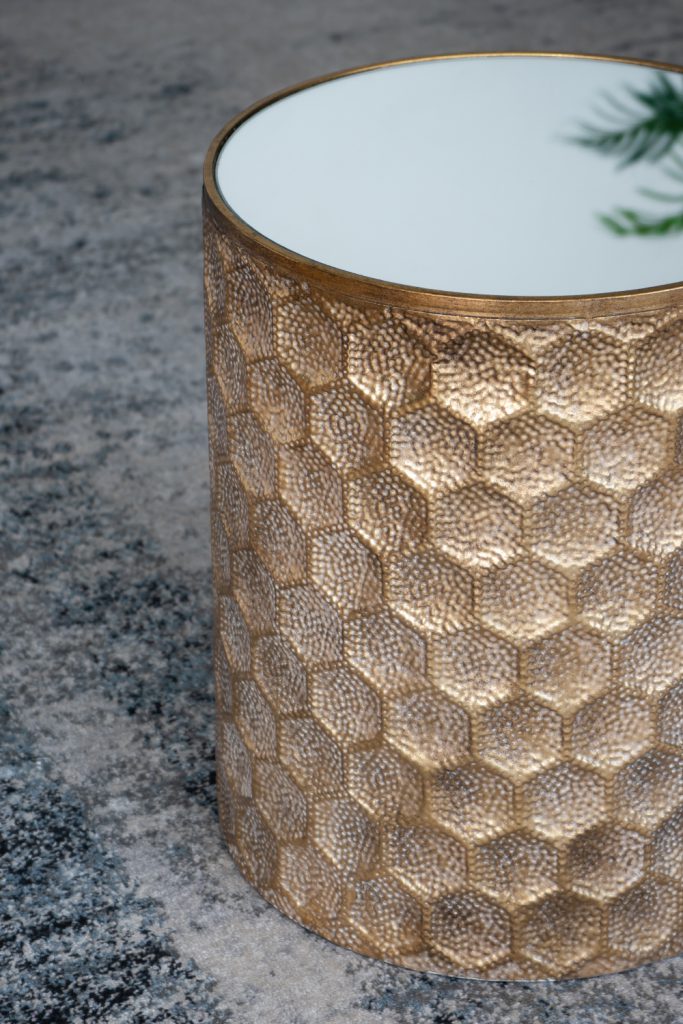 Imelda Bronze Honeycomb Pattern Metal Drum Table