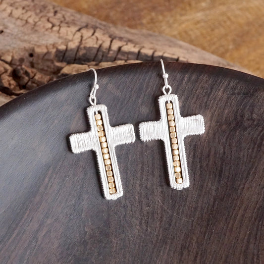 Minimalist Cross Dangle Earrings – Silver