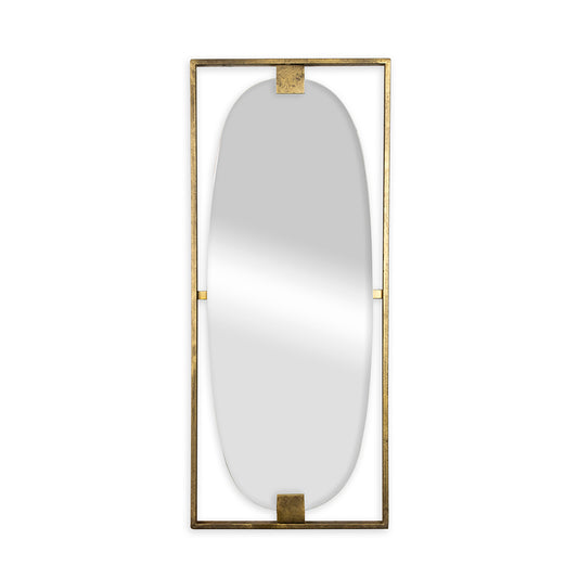 Oval Wall Mirror in Thin Rectangular Frame, Gold