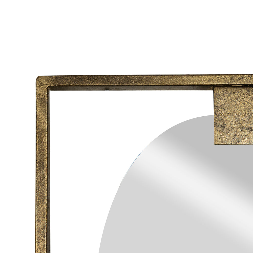 Oval Wall Mirror in Thin Rectangular Frame, Gold