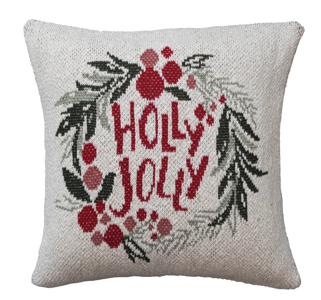 Holly Jolly Knit Pillow