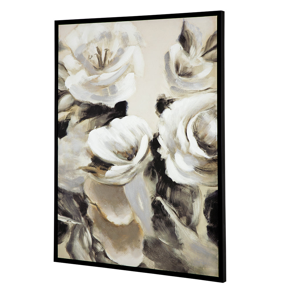 White and Gray Hand-Painted Garden Flower Wall Art