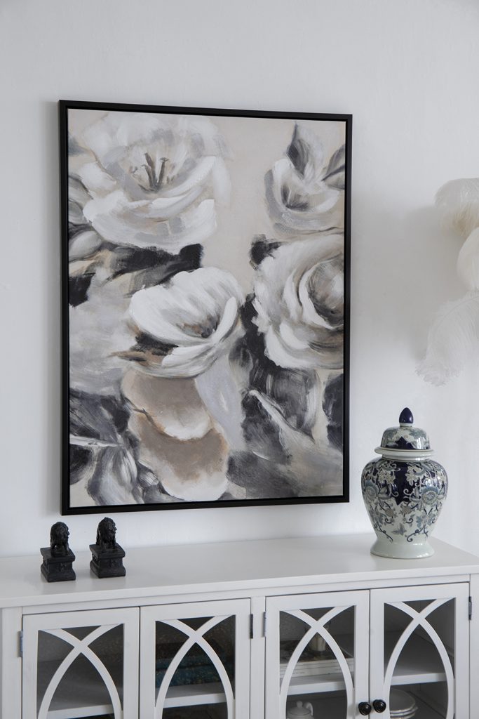 White and Gray Hand-Painted Garden Flower Wall Art